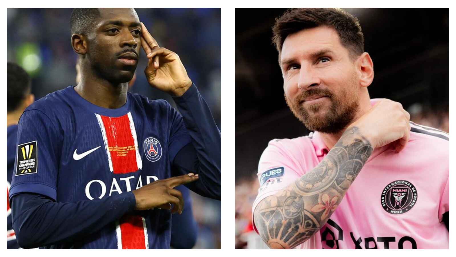 Ousmane Dembele and Lionel Messi